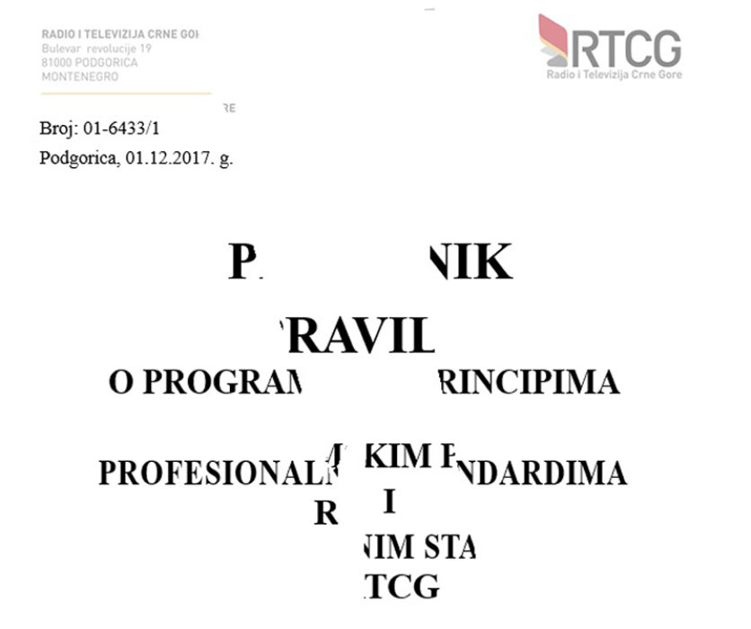 RTCG nastavlja da krši vlastite programske principe i profesionalne standarde RTCG nastavlja da krši vlastite programske principe i profesionalne standarde